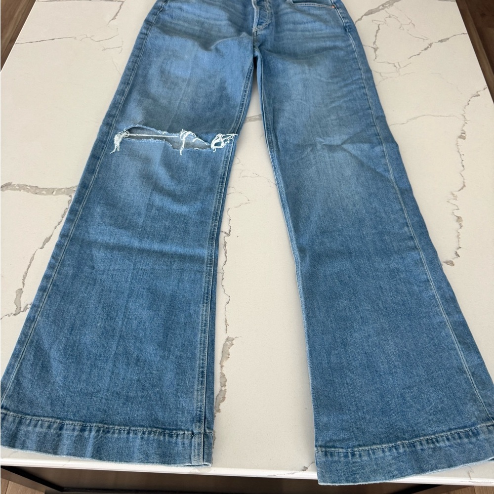 PAIGE Light Blue Distressed Flare Jeans